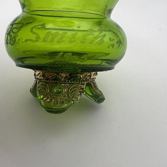 1905 St. Louis Worlds Fair Colorado Glass Emerald Toothpick Holder Lacy Medalion - Picture 4 of 10